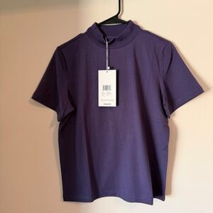 Wildfang The Everyday Mock Neck Tee Plum Purple 100% Cotton Shirt Small NEW